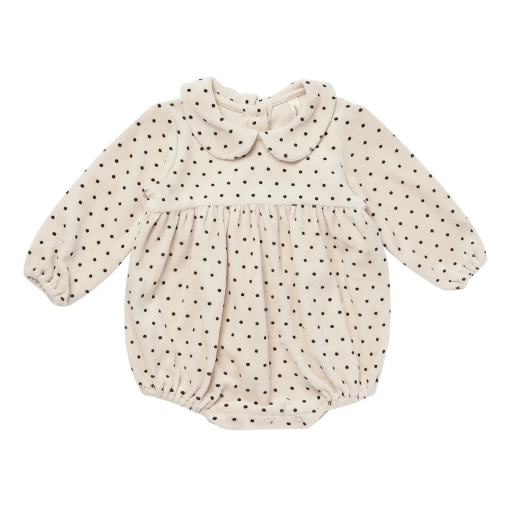 Quincy Mae Velvet Dot Bubble Romper - LIKE NEW - 6-12 months
